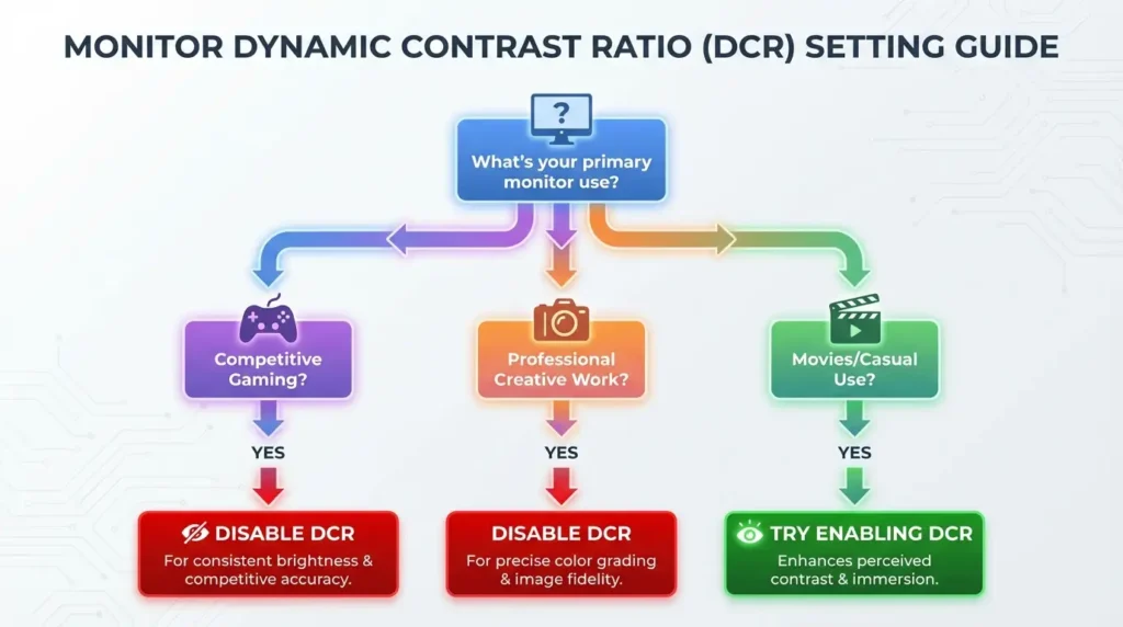 DCR enable or disable decision flowchart based on monitor usage