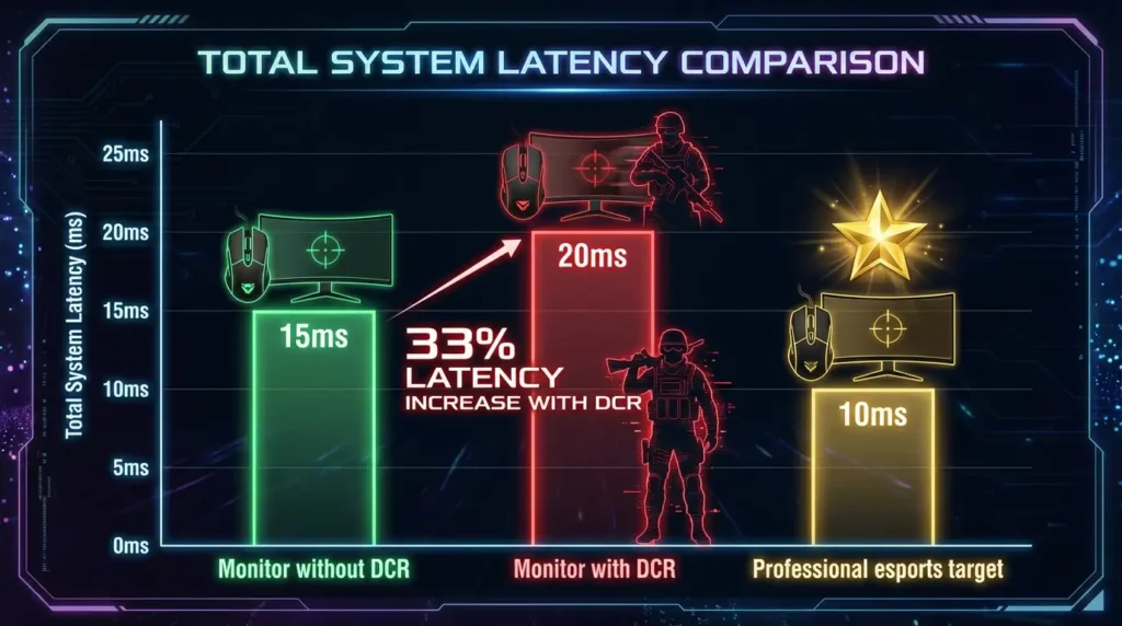 Gaming input lag comparison chart showing DCR performance impact
